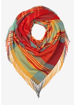 Czerwono-Żółty Kraciasty Szalik z Wiskozy i Bawełny z Frędzlami Relavis ze sklepu renee.pl w kategorii Szaliki i chusty damskie - zdjęcie 187521604