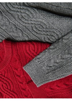 Reserved - Wełniany sweter z warkoczowym splotem - czerwony ze sklepu Reserved w kategorii Swetry męskie - zdjęcie 187521672