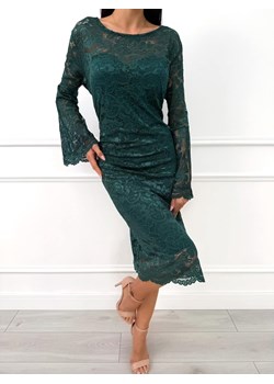 Zielona Koronkowa Sukienka Plus Size z Rozszerzanymi Rękawami ze sklepu ModnaKiecka.pl w kategorii Sukienki - zdjęcie 187523813