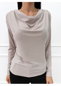 Beżowa Połyskująca Bluzka z Lejącym Dekoltem ze sklepu ModnaKiecka.pl w kategorii Bluzki damskie - zdjęcie 187523892