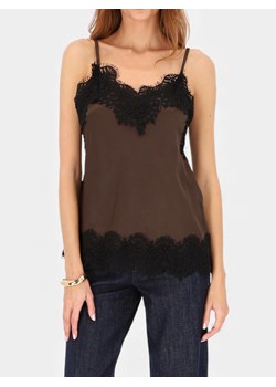 Brązowy satynowy top zdobiony koronką L'AF Lavinia ze sklepu Eye For Fashion w kategorii Bluzki damskie - zdjęcie 187525414
