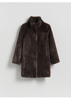Reserved - Płaszcz z imitacji futra - ciemnobrązowy ze sklepu Reserved w kategorii Futra damskie - zdjęcie 187525942
