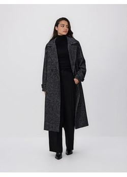 Reserved - Wiązany płaszcz z wełną - czarny ze sklepu Reserved w kategorii Płaszcze damskie - zdjęcie 187526001
