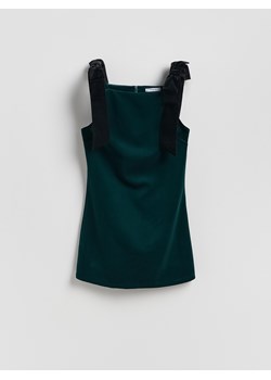 Reserved - Welurowa sukienka mini - ciemnozielony ze sklepu Reserved w kategorii Sukienki - zdjęcie 187527384