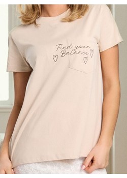 Sinsay - Bawełniana koszulka z haftem - beżowy ze sklepu Sinsay w kategorii Bluzki damskie - zdjęcie 187528480