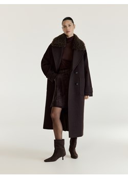 Reserved - Płaszcz z dodatkiem wełny - ciemnobrązowy ze sklepu Reserved w kategorii Płaszcze damskie - zdjęcie 187529651