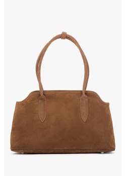 Estro: Brązowa torebka damska na ramię z włoskiego weluru naturalnego Premium ze sklepu Estro w kategorii Kuferki - zdjęcie 187532543