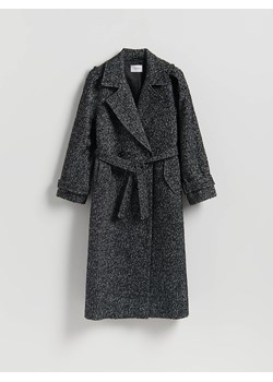 Reserved - Wiązany płaszcz z wełną - czarny ze sklepu Reserved w kategorii Płaszcze damskie - zdjęcie 187532603