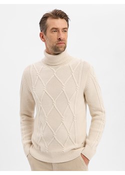 JOOP! Męski sweter z golfem i zawartością kaszmiru - Liono Mężczyźni écru wypukły wzór tkaniny ze sklepu vangraaf w kategorii Swetry męskie - zdjęcie 187535461