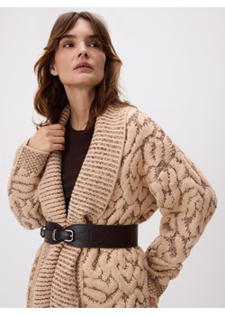 Reserved - Kardigan z paskiem - kremowy ze sklepu Reserved w kategorii Swetry damskie - zdjęcie 187535513