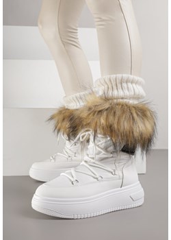 Białe Śniegowce na Platformie z Futerkiem i Wiązaniem Eudaim ze sklepu born2be.pl w kategorii Śniegowce damskie - zdjęcie 187536293
