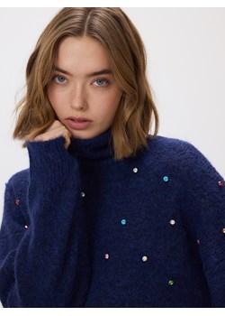 Reserved - Sweter z błyszczącą aplikacją - granatowy ze sklepu Reserved w kategorii Swetry damskie - zdjęcie 187536463