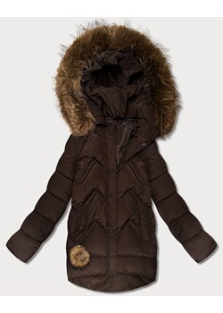 Puchowa zimowa kurtka damska z dużym kapturem brązowa (KK60589) ze sklepu goodlookin.pl w kategorii Kurtki damskie - zdjęcie 187538082