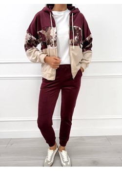 Bordowy Welurowy Komplet w Kwiaty ze sklepu ModnaKiecka.pl w kategorii Komplety i garnitury damskie - zdjęcie 187538841