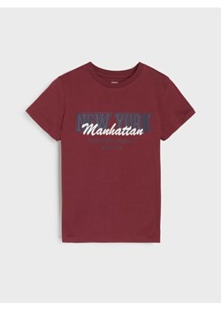 Sinsay - Bawełniana koszulka z napisem - bordowy ze sklepu Sinsay w kategorii T-shirty chłopięce - zdjęcie 187539060