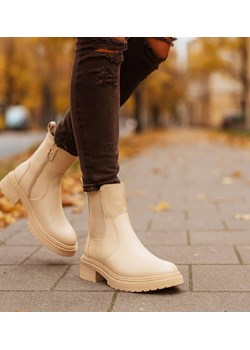 Zimowe beżowe botki damskie /B6-2 18498 T238/ ze sklepu Pantofelek24.pl w kategorii Botki - zdjęcie 187539093