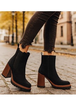 Czarne zimowe botki na słupku /J6-2 H2 18512 G388/ ze sklepu Pantofelek24.pl w kategorii Botki - zdjęcie 187539132