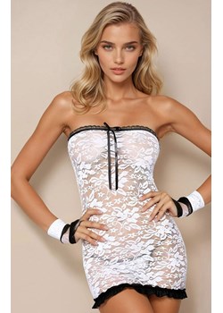 3-częściowy komplet koronkowej bielizny sukienka, stringi, rękawiczki Purity, Kolor biało-czarny, Rozmiar S, Angels Never Sin ze sklepu Intymna w kategorii Komplety bielizny damskiej - zdjęcie 187539440