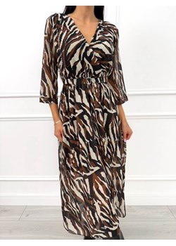 Beżowo-Czarna Sukienka ze Wzorem ze sklepu ModnaKiecka.pl w kategorii Sukienki - zdjęcie 187540761