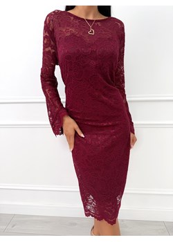 Bordowa Koronkowa Sukienka Plus Size z Rozszerzanymi Rękawami ze sklepu ModnaKiecka.pl w kategorii Sukienki - zdjęcie 187540771