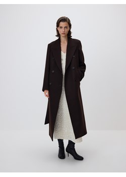 Reserved - Płaszcz z wełną Manteco - ciemnobrązowy ze sklepu Reserved w kategorii Płaszcze damskie - zdjęcie 187544113