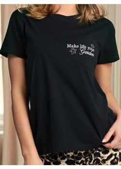 Sinsay - Bawełniana koszulka z haftem - czarny ze sklepu Sinsay w kategorii Bluzki damskie - zdjęcie 187544433