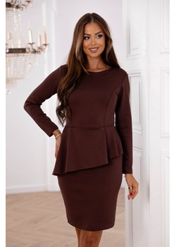 SUKIENKA Z BASKINKĄ I DŁUGIM RĘKAWEM- CZEKOLADOWA ze sklepu olika.com.pl w kategorii Sukienki - zdjęcie 187548990
