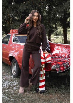 KOMPLET DZIANINOWY SWETERKOWA BLUZA+ SPODNIE- CZEKOLADOWY ze sklepu olika.com.pl w kategorii Komplety i garnitury damskie - zdjęcie 187549014