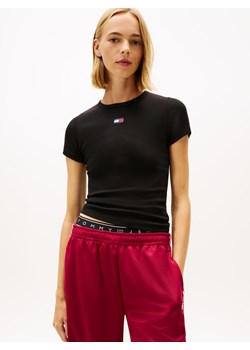 Tommy Jeans Koszulka damska Kobiety Bawełna czarny jednolity ze sklepu vangraaf w kategorii Bluzki damskie - zdjęcie 187554332