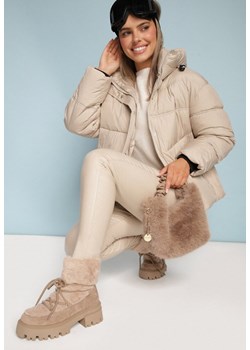 Ciemnobeżowe Botki Traperki na Grubej Podeszwie z Protektorem i Ozdobnym Wiązaniem Zarolia ze sklepu born2be.pl w kategorii Workery damskie - zdjęcie 187554721