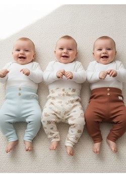 Sinsay - Prążkowane spodnie z ozdobnymi guzikami 3 pack - kremowy ze sklepu Sinsay w kategorii Odzież dla niemowląt - zdjęcie 187555670