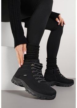 Czarne Sznurowane Traperki na Płaskiej Podeszwie Wyścielone Futerkiem Magsir ze sklepu born2be.pl w kategorii Workery damskie - zdjęcie 187557490