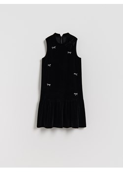 Reserved - Welurowa sukienka w kokardki - czarny ze sklepu Reserved w kategorii Sukienki dziewczęce - zdjęcie 187557592