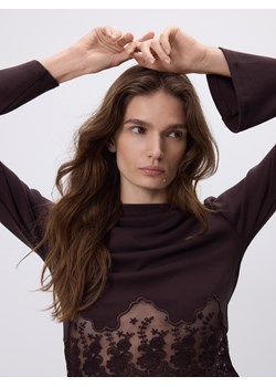 Reserved - Bluzka z koronką - ciemnobrązowy ze sklepu Reserved w kategorii Bluzki damskie - zdjęcie 187557682