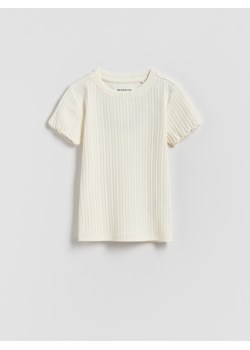 Reserved - Bawełniana bluzka w prążki - złamana biel ze sklepu Reserved w kategorii Bluzki dziewczęce - zdjęcie 187557700