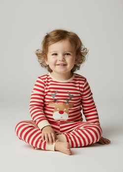 Sinsay - Pajacyk w paski z reniferem - kremowy ze sklepu Sinsay w kategorii Odzież dla niemowląt - zdjęcie 187559314