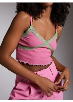 Sinsay - Koszulka na ramiączkach z koronkową lamówką - różowy ze sklepu Sinsay w kategorii Bluzki damskie - zdjęcie 187559461