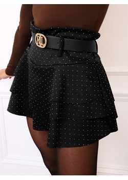 SPÓDNICZKA Z UKRYTYMI SZORTAMI ZDOBIONA CYRKONIAMI+ PASEK- CZARNA ze sklepu olika.com.pl w kategorii Spódnice - zdjęcie 187563422