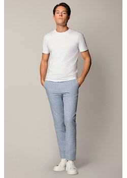 Spodnie Błękitne w Kratę z Elastycznym Pasem z Bawełną i Lnem Corrado ze sklepu Lancerto S.A. w kategorii Spodnie męskie - zdjęcie 187563632