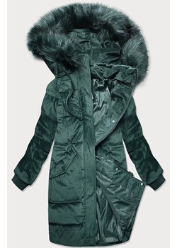 Sztruksowa zimowa kurtka damska z kapturem butelkowa zieleń (7764) ze sklepu goodlookin.pl w kategorii Kurtki damskie - zdjęcie 187578380