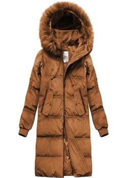 ZIMOWA SZTRUKSOWA KURTKA DAMSKA Z KAPTUREM KARMELOWA (7763) ze sklepu goodlookin.pl w kategorii Kurtki damskie - zdjęcie 187578381