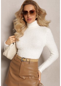 Biały Golf z Dzianiny z Długim Włosem i Dodatkiem Wełny Gerdonna ze sklepu renee.pl w kategorii Swetry damskie - zdjęcie 187579833