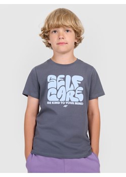 Chłopięcy t-shirt z nadrukiem 4F 4FJRAW25TTSHM3205 - szary ze sklepu Sportstylestory.com w kategorii T-shirty chłopięce - zdjęcie 187580402