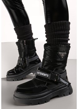 Czarne Lakierowane Śniegowce z Ozdobnymi Taśmami Eraclio ze sklepu born2be.pl w kategorii Śniegowce damskie - zdjęcie 187582384