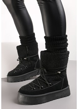 Czarne Śniegowce na Platformie z Futerkiem i Sznurowaniem Fumnanya ze sklepu born2be.pl w kategorii Śniegowce damskie - zdjęcie 187582390