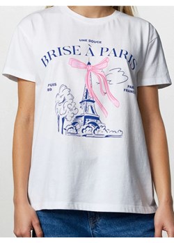 Sinsay - Bawełniana koszulka z krótkim rękawem - kremowy ze sklepu Sinsay w kategorii Bluzki damskie - zdjęcie 187582933