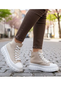 Beżowe trampki damskie na platformie /C7-2 9144 S495/ ze sklepu Pantofelek24.pl w kategorii Trampki damskie - zdjęcie 187583371