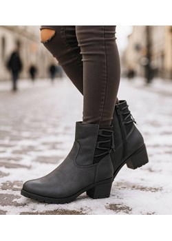 Zimowe szare botki na niskim obcasie /G11-2 18506 T386/ ze sklepu Pantofelek24.pl w kategorii Botki - zdjęcie 187583373