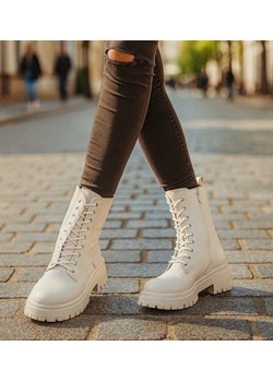 Beżowe zimowe botki trapery glany z futerkiem /D1-3 18524 T482/ ze sklepu Pantofelek24.pl w kategorii Workery damskie - zdjęcie 187583392