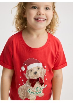 Reserved - Świąteczny t-shirt z nadrukiem - intenstywna czerwień ze sklepu Reserved w kategorii Bluzki dziewczęce - zdjęcie 187583483